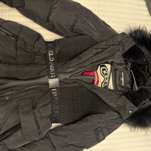 Karl Lagerfeld Black Puffer Coat with Belt